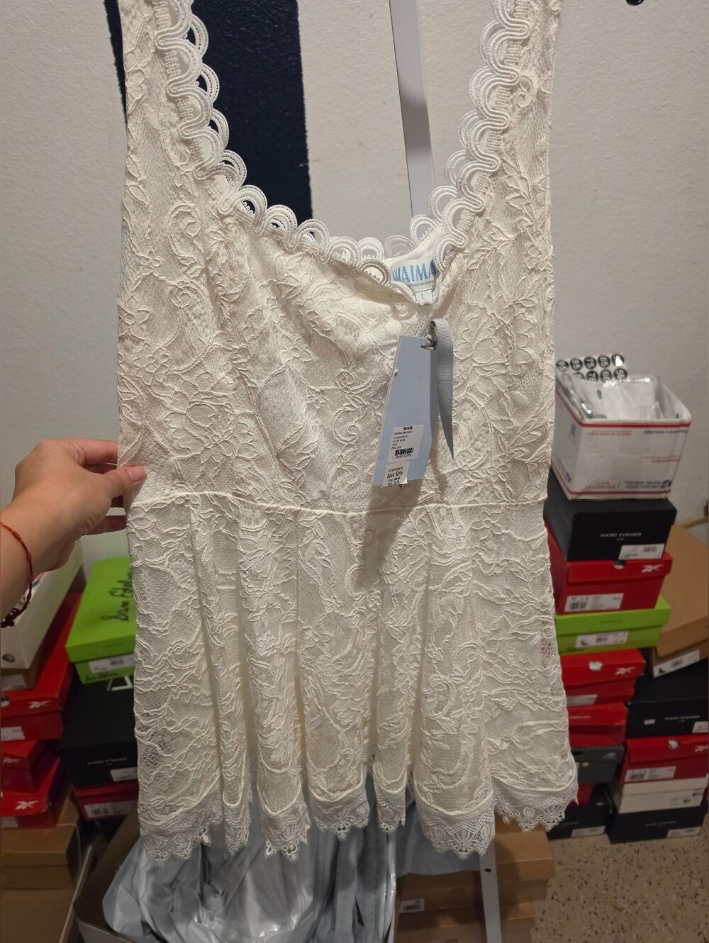 395$ Waimari Square Neck Havana Lace Mini Dress Women's Size L White - Picture 7 of 11